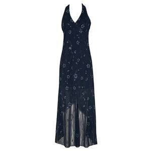 Vintage Y2K Maxi Dress Dark Fairy Floral Whimsigoth Ethereal Romantic Navy Small